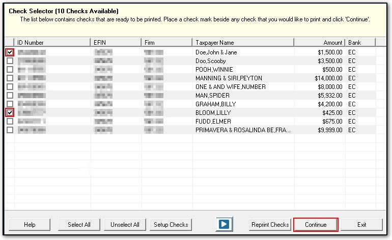 Image showing the check selector window.